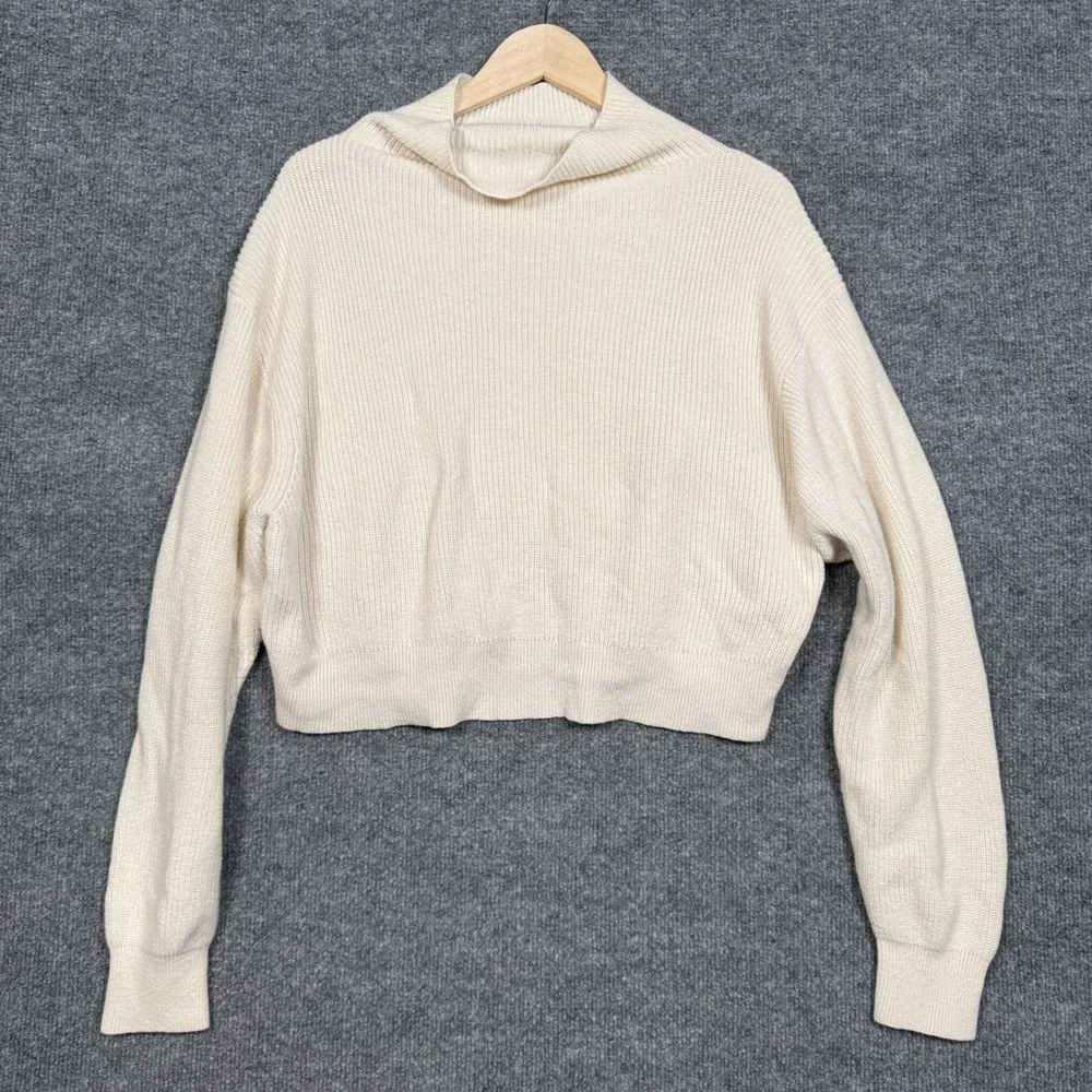 Wilfred Large Sweater Cream Ribbed Knit Merino Wool Cotton  Boxy  Long Sleeves